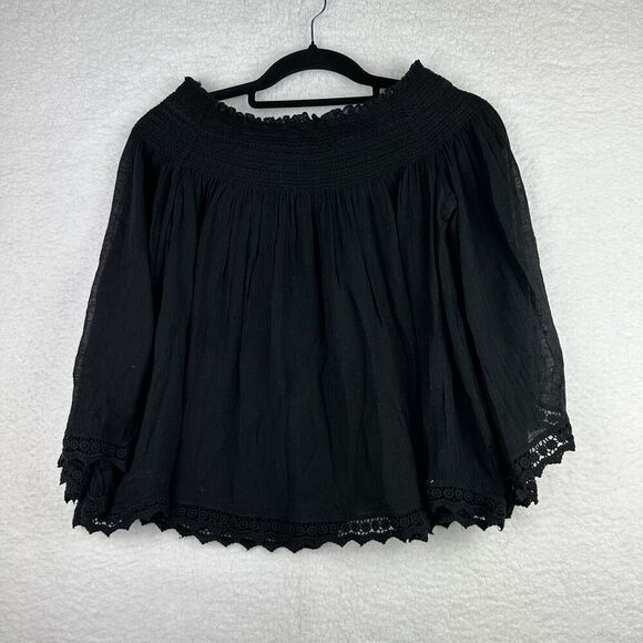 2/$30 Zara Black Oversized Flowy Blouse Top Size XS Whimsigoth Boho Smocked - Picture 9 of 9